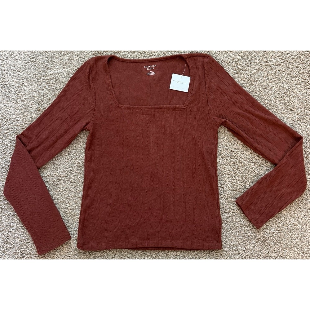 American Eagle Women's Square Neck Lightweight Long Sleeve Sweater Large New